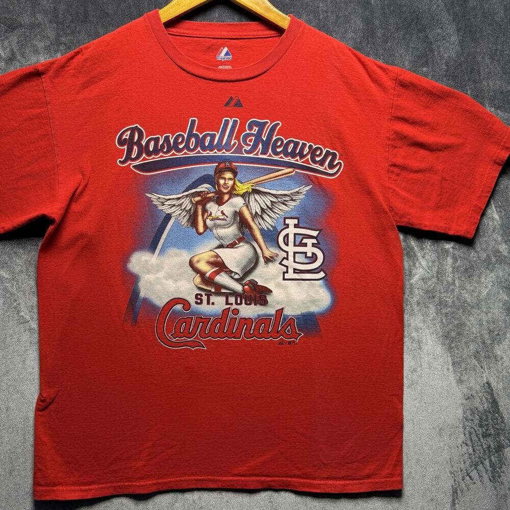 Majestic T-Shirt Mens L Red Cotton Baseball Heaven St Louis Cardinals MLB